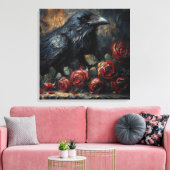 Raven and Red Roses Gothic Art Canvas Afdruk (Insitu (Woonkamer))