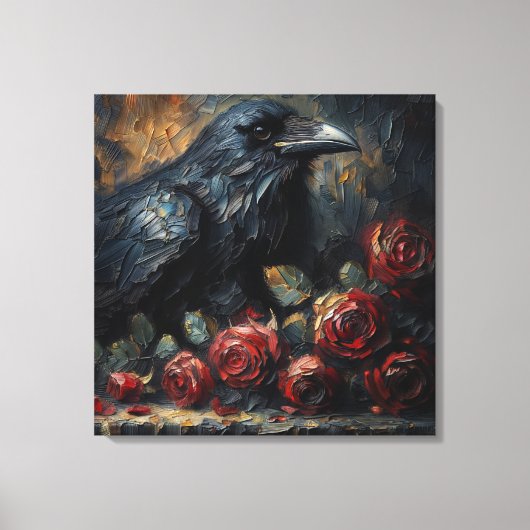 Raven and Red Roses Gothic Art Canvas Afdruk (Voorkant)