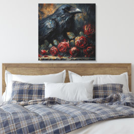 Raven and Red Roses Gothic Art Canvas Afdruk