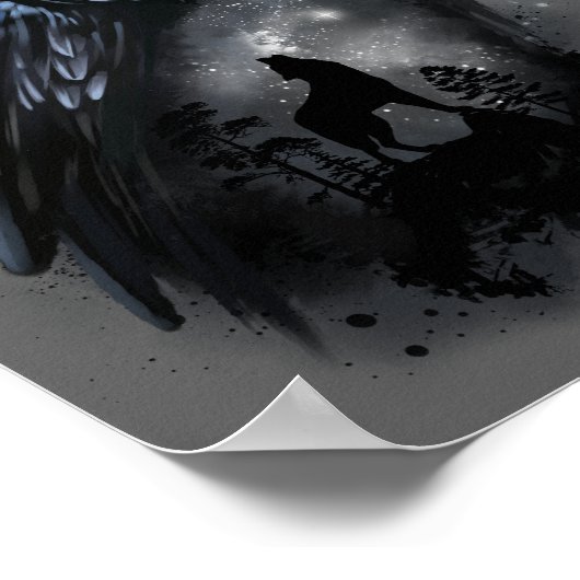 Raven and wolf that howls at the moon poster (Hoek)
