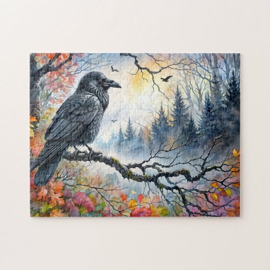 Raven Autumn Waterverf Art Legpuzzel (Horizontaal)