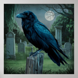 Raven begraafplaats gotische griezelige scène met  poster