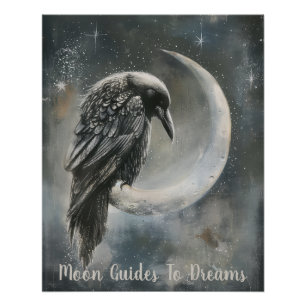 Raven bird baby slapen op Moon Perfect Poster