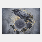 Raven Bird Gold Blue/Black Rose Whimsical Inpakpapier Vel (Voorkant 3)