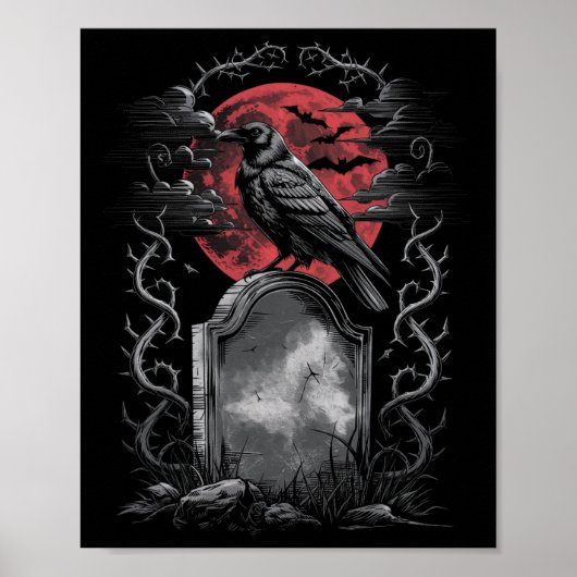 Raven Bird Gothic Raven Art Cemetery Fantasy Poster (Voorkant)