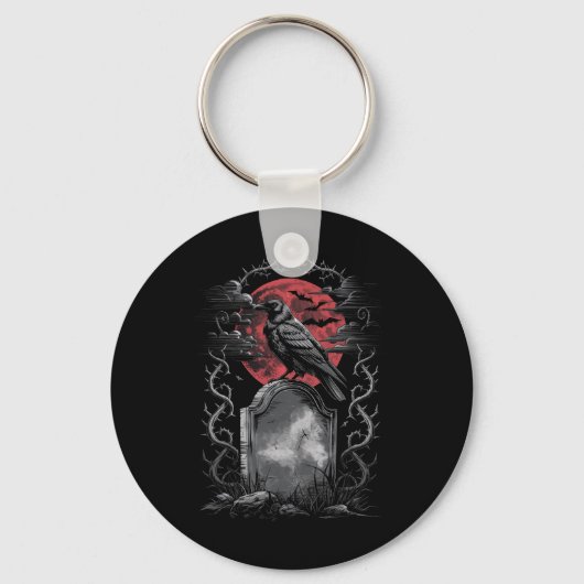 Raven Bird Gothic Raven Art Cemetery Fantasy Sleutelhanger (Voorkant)