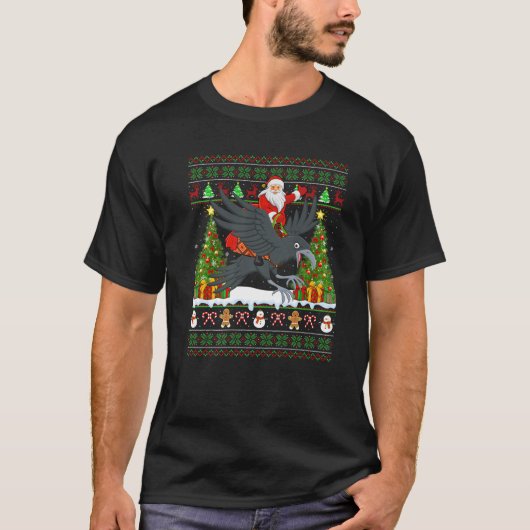 Raven Bird Lover Funny Ugly Santa Riding Raven Chr T-shirt (Voorkant)