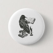 Raven bird reading book ronde button 5,7 cm (Voorkant)