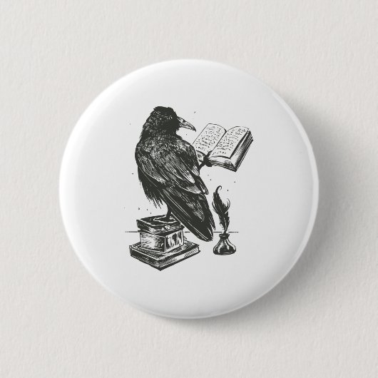Raven bird reading book ronde button 5,7 cm (Voorkant)