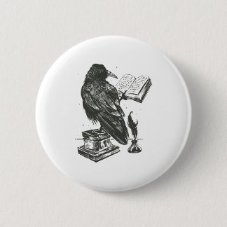 Raven bird reading book ronde button 5,7 cm