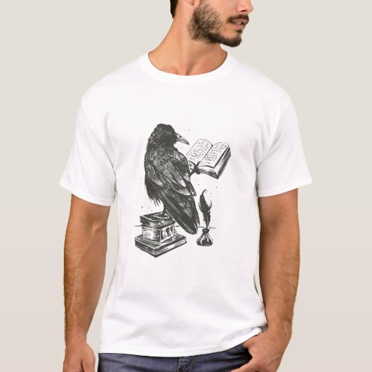 Raven bird reading book t-shirt (Voorkant)