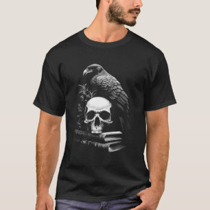 Raven Bird Skull en boeken met Witchy Occult Acade T-shirt