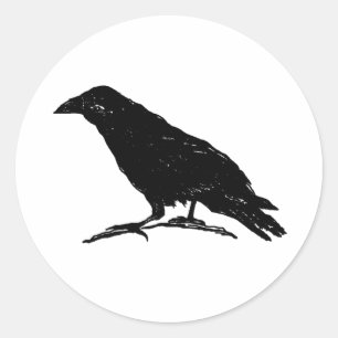 Raven Black Bird Halloween Spooky Painting Art Ronde Sticker
