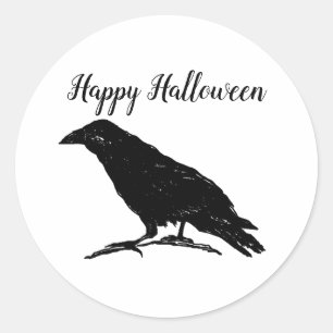 Raven Black Bird Halloween Spooky Painting Art Ronde Sticker