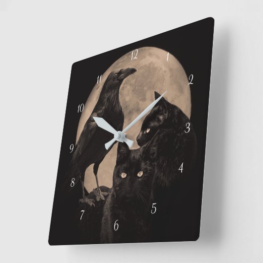 Raven Black Cat Magic Vierkante Klok (Hoek)