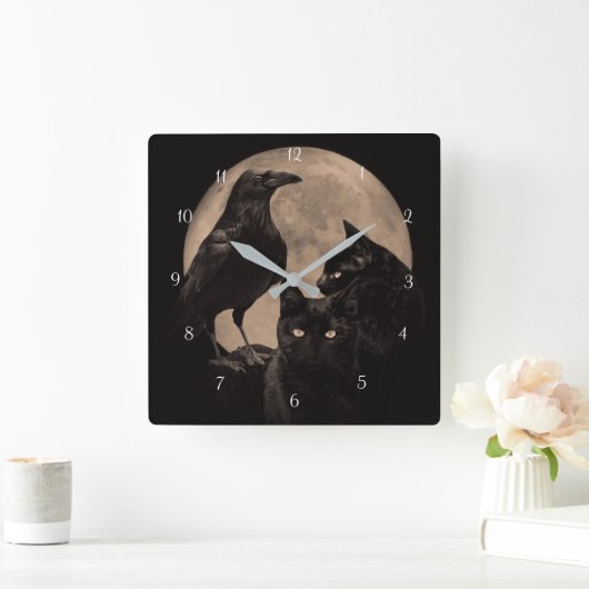 Raven Black Cat Magic Vierkante Klok (Huis)