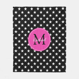 Raven Black en Diva Pink Stars Monogram Fleece Deken