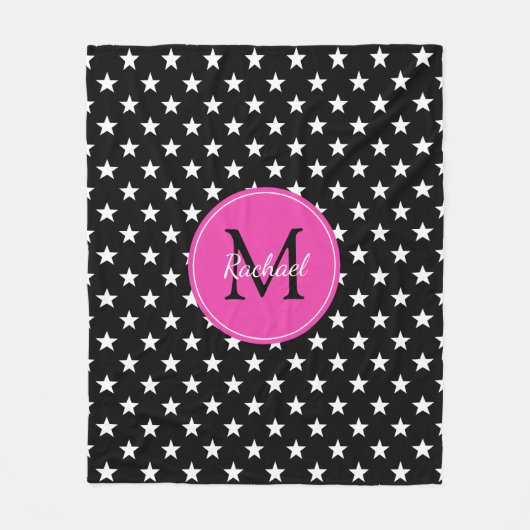 Raven Black en Diva Pink Stars Monogram Fleece Deken (Voorkant)