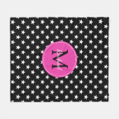 Raven Black en Diva Pink Stars Monogram Fleece Deken (Voorkant (Horizontaal))