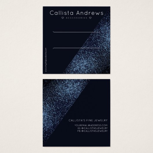 Raven Black Glitter Geo Heart Hair Clip Display Vierkante Visitekaartjes (Voorkant /achterkant)