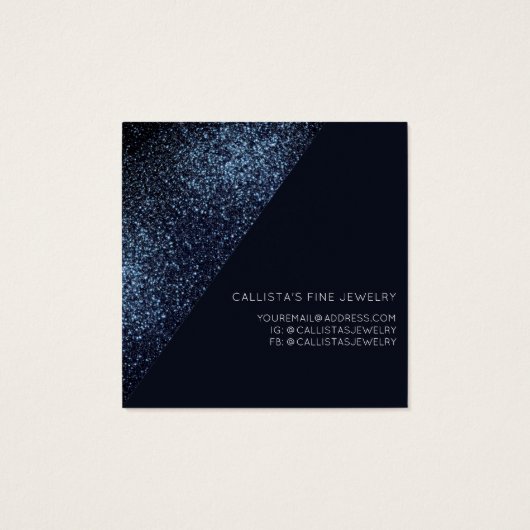 Raven Black Glitter Geo Heart Hair Clip Display Vierkante Visitekaartjes (Achterkant)