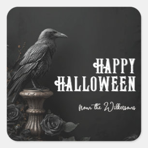 Raven & Black Rose Gotische Halloween Aangepaste N Vierkante Sticker