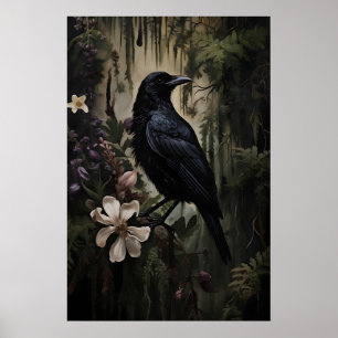 Raven Bloemendruk Forest, Donkere Academische Goti Poster