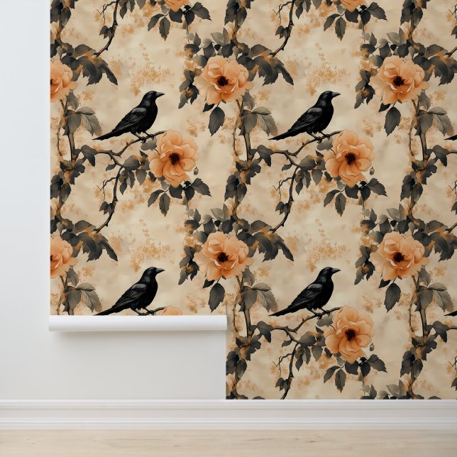 Raven Bloemenkroon Gothisch Behang (Applicatie)
