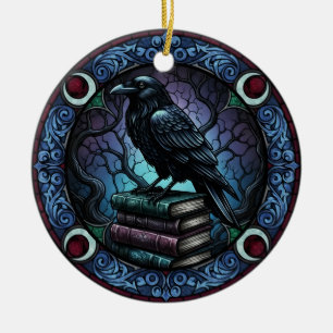 Raven Boek Stapel Gotische Boekenliefhebber Keramisch Ornament