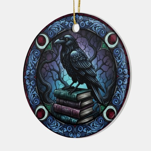 Raven Book Stack Gothic Bookish Keramisch Ornament (Links)