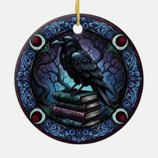 Raven Book Stack Gothic Bookish Keramisch Ornament (Achterkant)