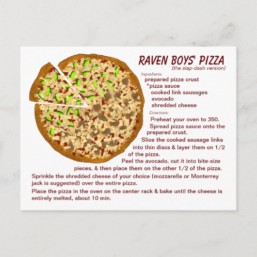 Raven Boys' Pizza Recipe Briefkaart (Voorkant)