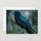 Raven cementaire ghotische macabre volle maan scen briefkaart (Voorkant / Achterkant)