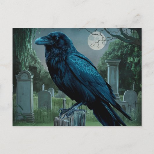 Raven cementaire ghotische macabre volle maan scen briefkaart (Voorkant)