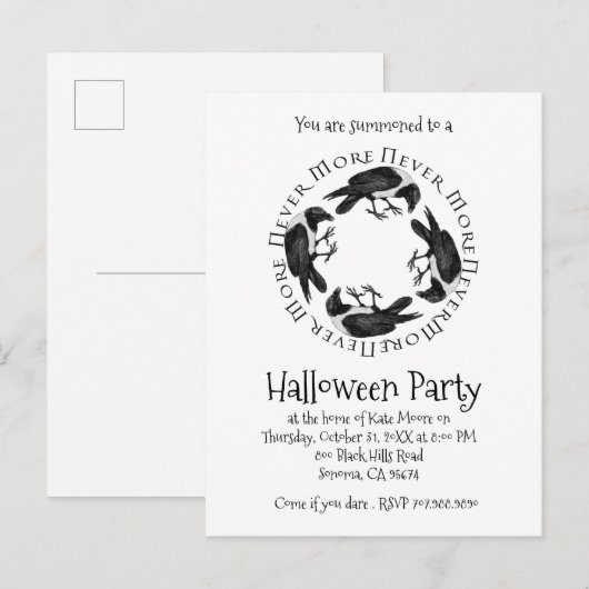Raven Circle Nooit meer halloween party Uitnodiging Briefkaart (Voorkant / Achterkant)