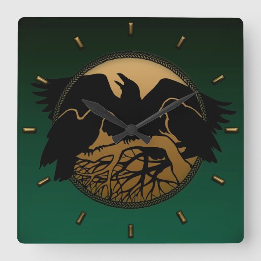 Raven Clock Native Raven Art Wall Clock Bird Clock Vierkante Klok (Voorkant)