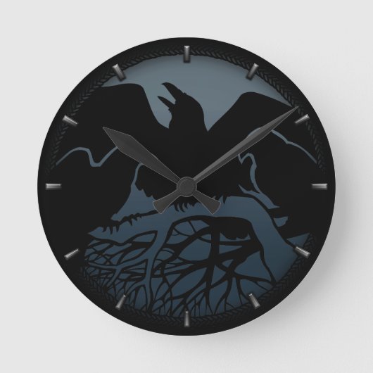 Raven Clock Native Raven Art Wall Clock Bird Gift Ronde Klok (Voorkant)