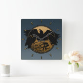 Raven Clock Native Raven Art Wall Clock Bird Gift Vierkante Klok (Huis)