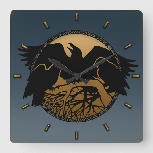 Raven Clock Native Raven Art Wall Clock Bird Gift Vierkante Klok (Voorkant)