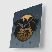 Raven Clock Native Raven Art Wall Clock Bird Gift Vierkante Klok (Hoek)