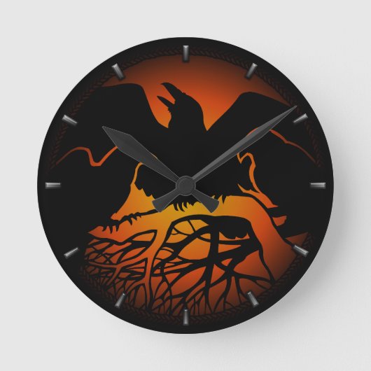 Raven Clock Native Raven Art Wall Clocks & Gifts Ronde Klok (Voorkant)