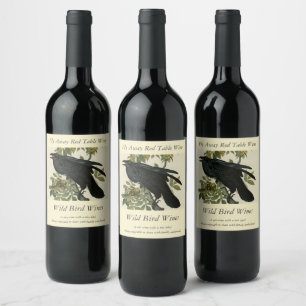 Raven (Common Raven) van Audubon Birds of America Wijn Etiket