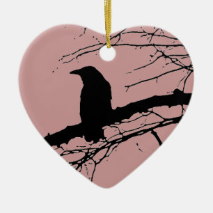 Raven Cracked Heart Keramisch Ornament
