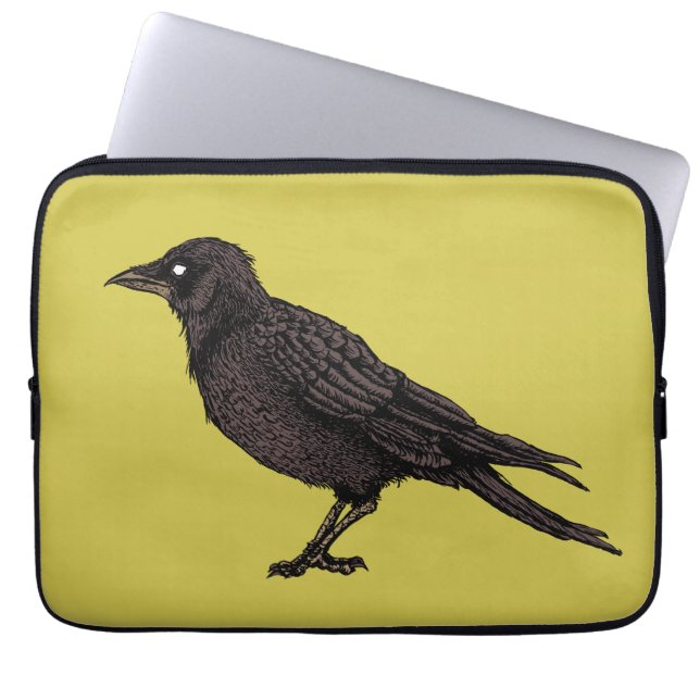 Raven Creepy Crow Bright Gothic Ink Art Laptop Sleeve (Voorkant)