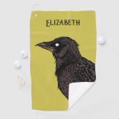 Raven Creepy Crow Bright Gothic Ink Art Name Golfhanddoek (Insitu)