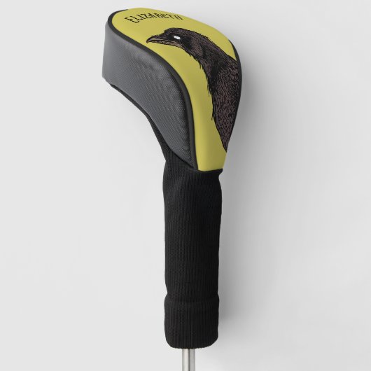 Raven Creepy Crow Bright Gothic Ink Art Name Golfheadcover (Schuin)