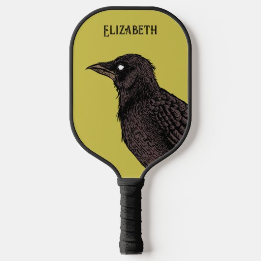 Raven Creepy Crow Bright Gothic Ink Art Name Pickleball Paddle (Voorkant)