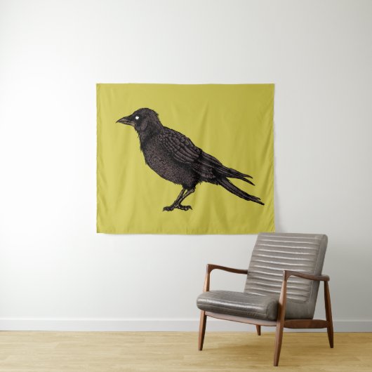 Raven Creepy Crow Bright Gothic Ink Art Wandkleed (In Situ (horizontaal))