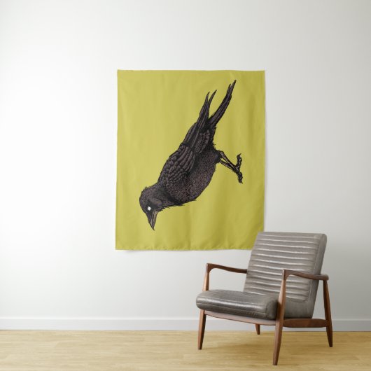Raven Creepy Crow Bright Gothic Ink Art Wandkleed (In situ)