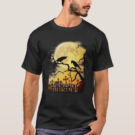Raven Crow Attempted Murder Retro Moon Wiccan Paga T-shirt (Voorkant)